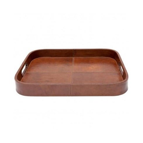 Round Leather Stitched Tray in Cognac and Navy – Hollywood At Home